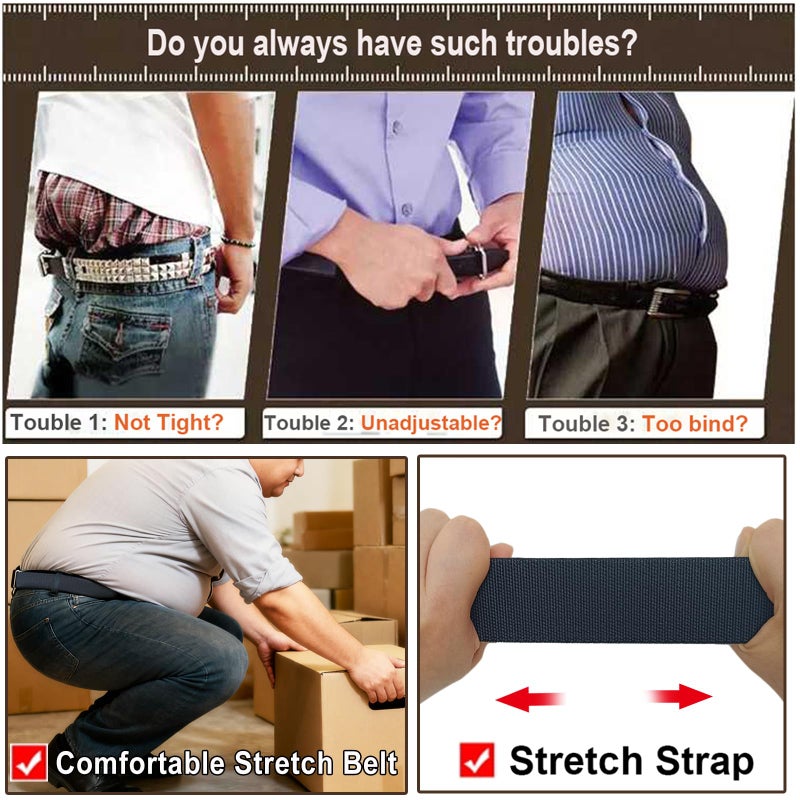 HOANAN 2-Pack Elastic Stretch Belt, Menâ€™s All Size No Metal Nylon Tactical Hiking Belt (Fit up to 56", Blackdarkgrey) - Image 3